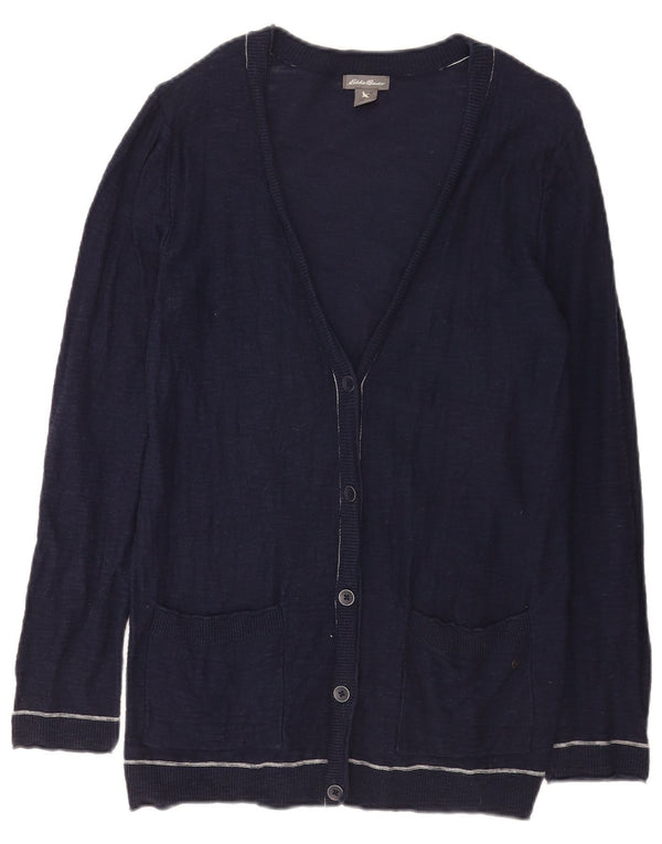 Eddie Bauer Womens Cardigan Sweater UK 14 Large Navy Blue Cotton