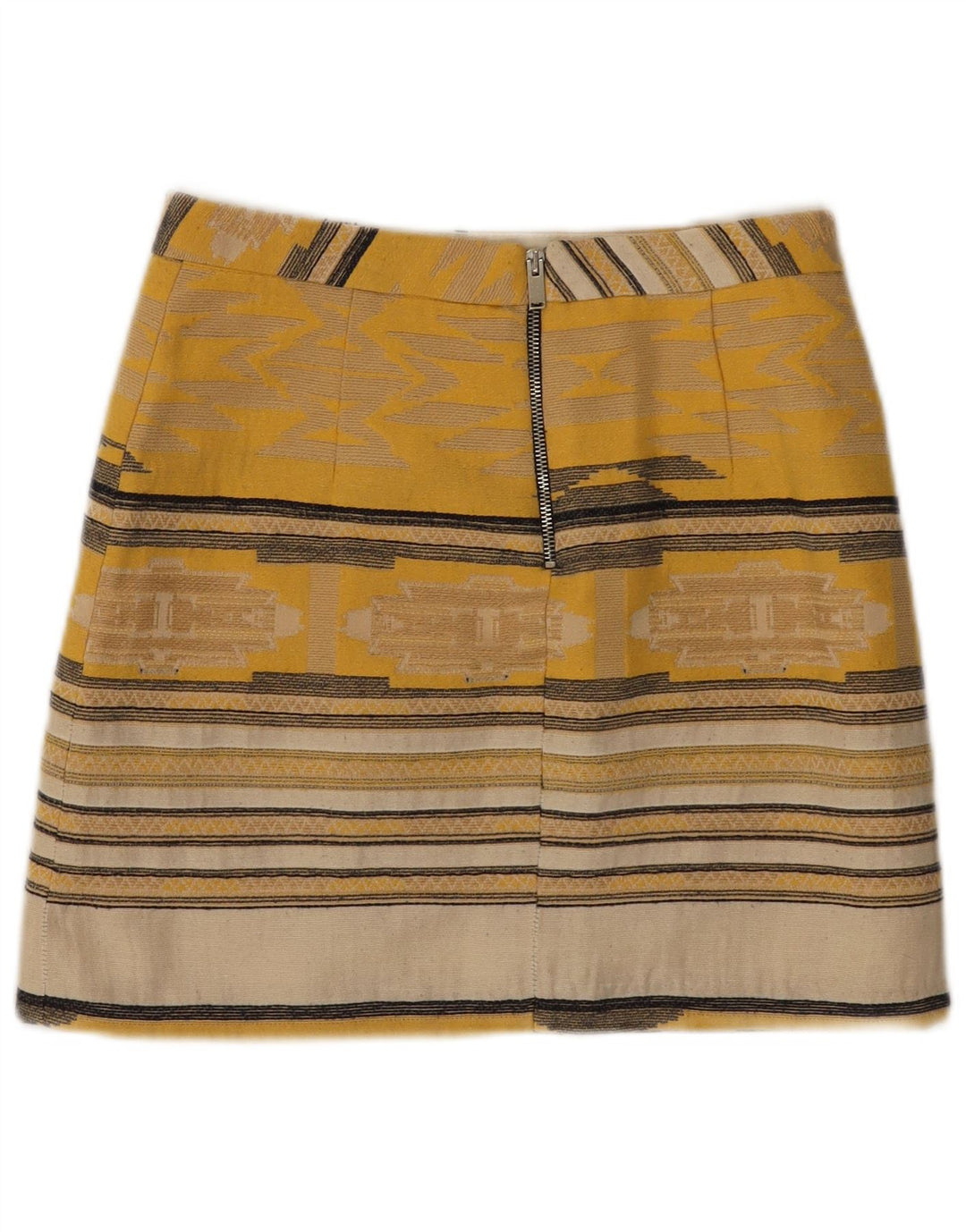 ZARA Womens Mini Skirt Small W26 Yellow Striped Cotton
