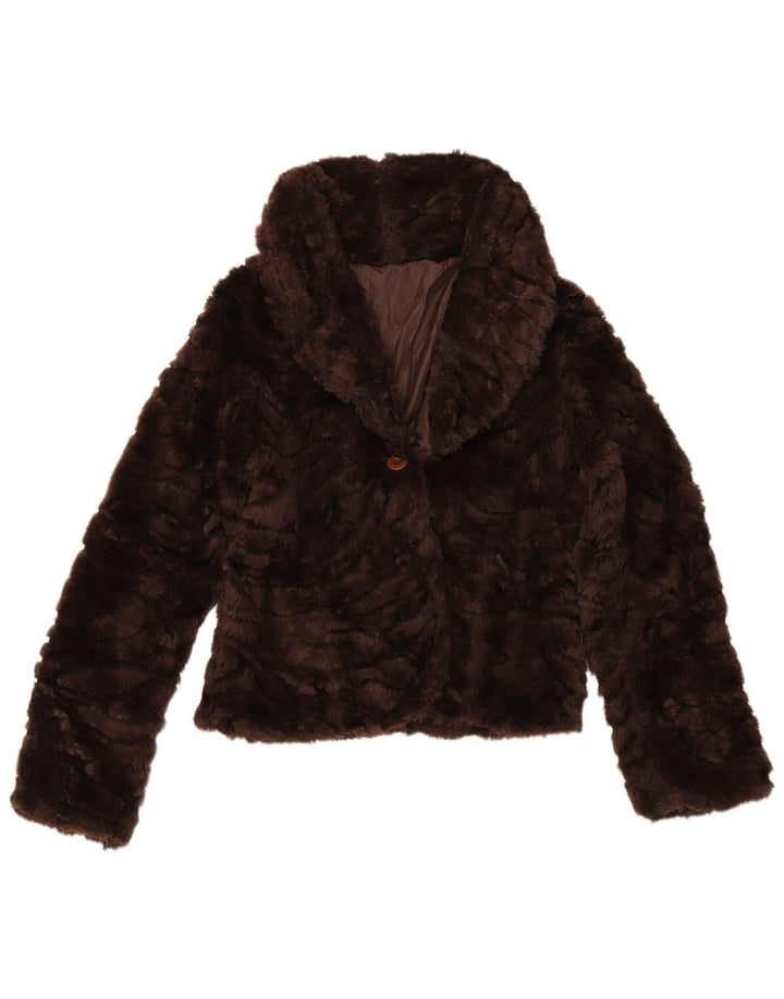 Vintage Womens Faux Fur Bomber Jacket UK 10 Small Brown Polyester