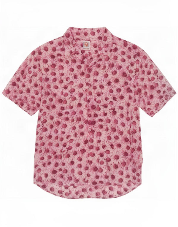 Stefanel Damen Kurzarm-Hemdbluse UK 18 XL Rosa Blumen