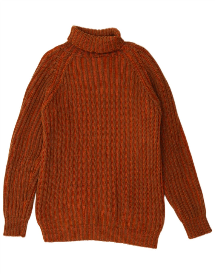 Vintage Herre rullehals sweater stor orange stribet uld