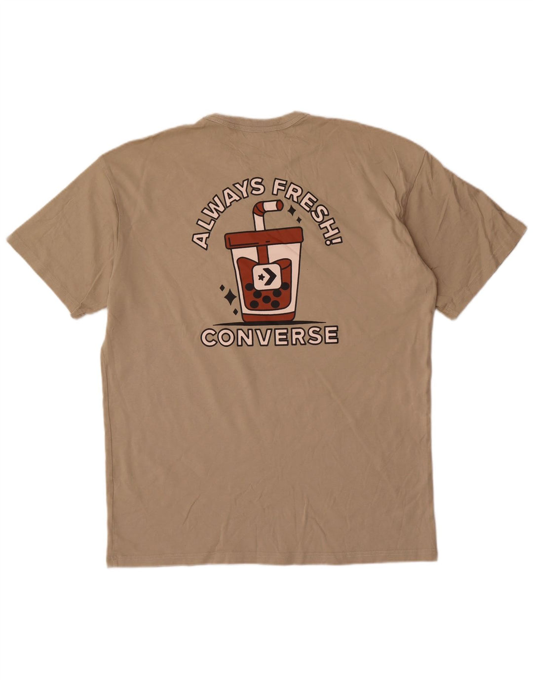 Converse Mens Graphic T-Shirt Top Large Beige Cotton