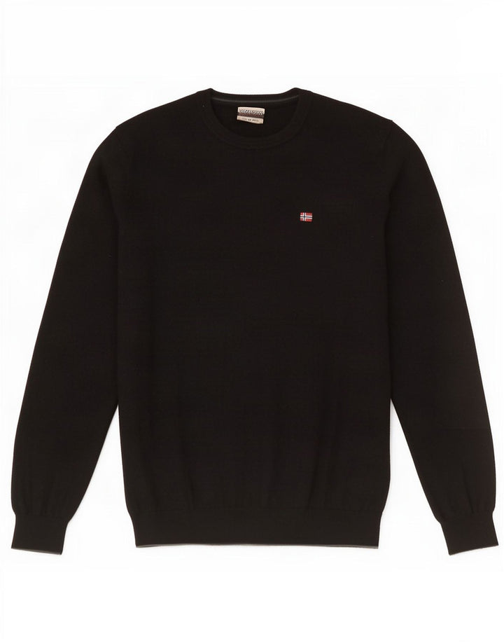 Napapijri Mens Crew Neck Jumper Sweater Medium Black Wool