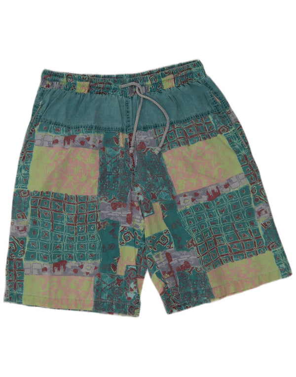 Pantaloncini casual grafici da uomo vintage XL W32 cotone patchwork verde