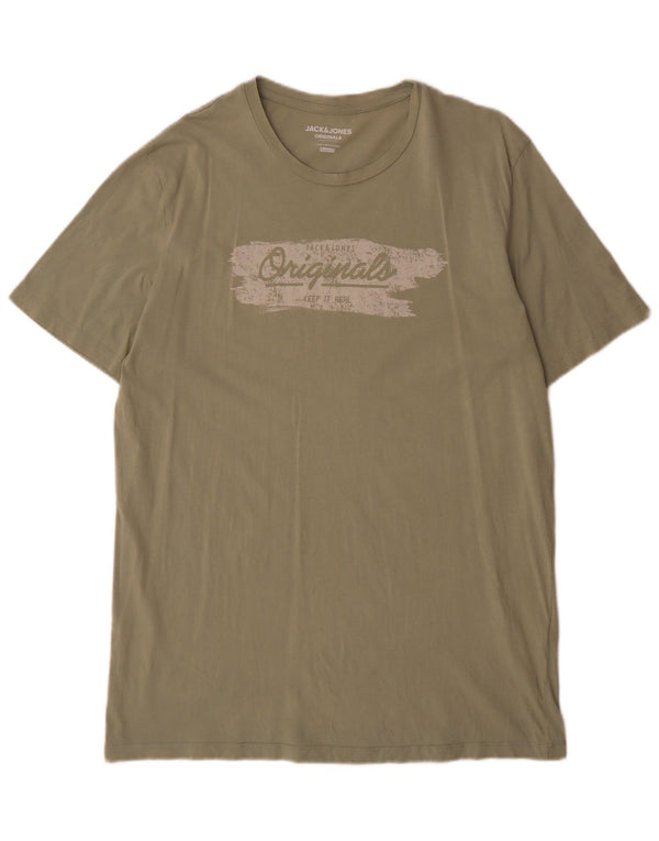Jack & Jones Herren Grafik-T-Shirt-Oberteil XL aus grüner Baumwolle