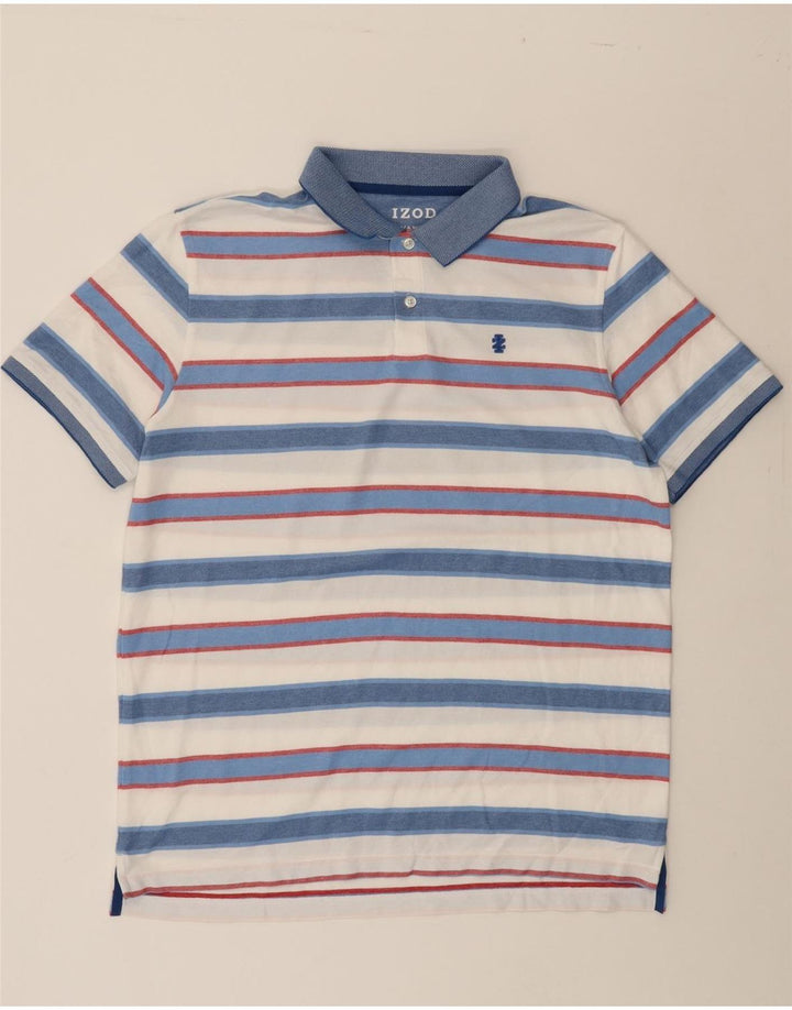 IZOD Mens Polo Shirt Large Blue Striped Cotton Vintage Izod and Second-Hand Izod from Messina Hembry 