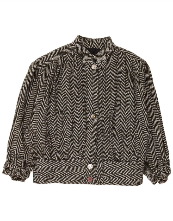 Vintage Womens Bomber Jacket UK 20 2XL Grey Herringbone