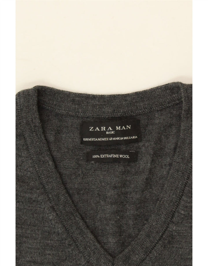 ZARA Mens V-Neck Jumper Sweater UK 14 Medium Grey Wool Vintage Zara and Second-Hand Zara from Messina Hembry 