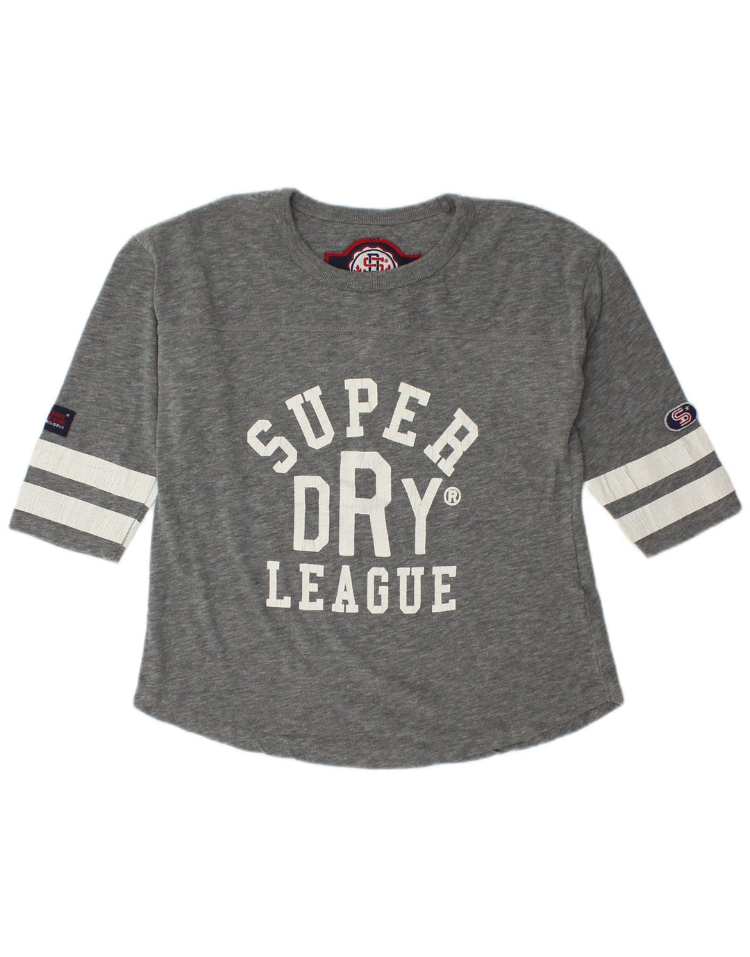 Superdry Womens Graphic Top 3/4 Sleeve UK 14 Medium Grey Cotton