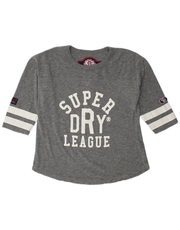 Superdry Womens Graphic Top 3/4 Sleeve UK 14 Medium Grey Cotton