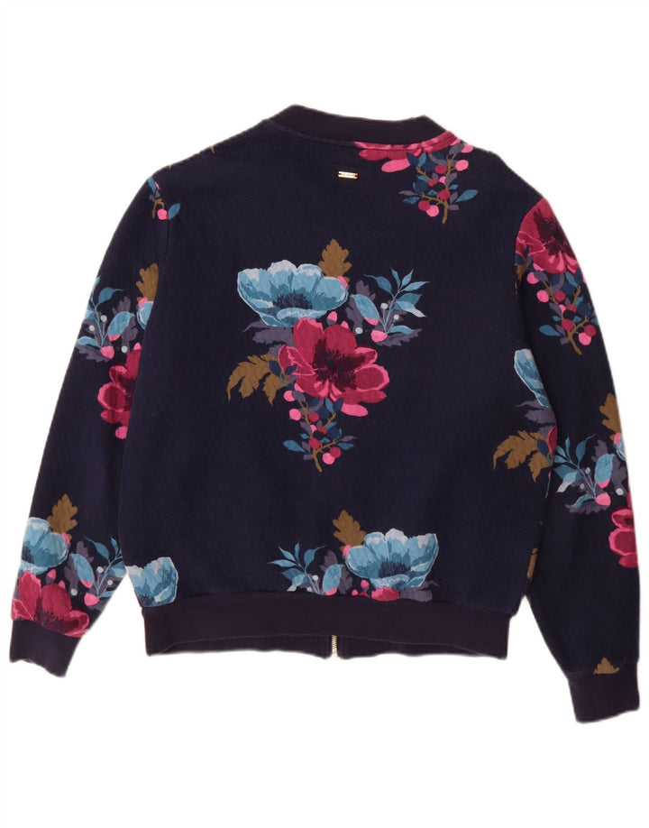 Joules Womens Tracksuit Top Jacket UK 12 Medium Navy Blue Floral Polyester
