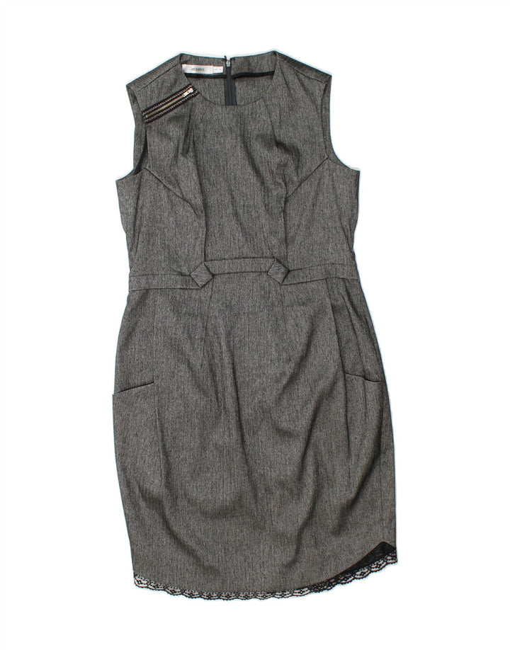 JESIRE Womens Sleeveless Sheath Dress UK 16 Large Grey Chevron Polyester Vintage Jesire and Second-Hand Jesire from Messina Hembry 