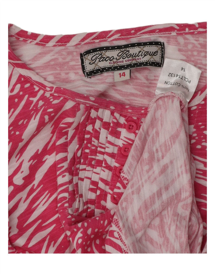 PACO BOUTIQUE Top da donna con motivo astratto manica 3/4 UK 14 grande rosa