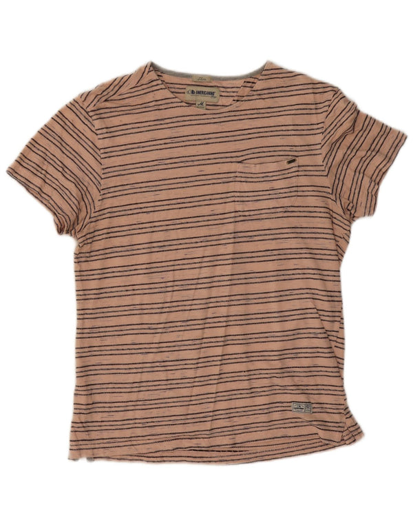Americanino Womens Slim Tricou Top UK 12 Medium Pink Striped Bumbac
