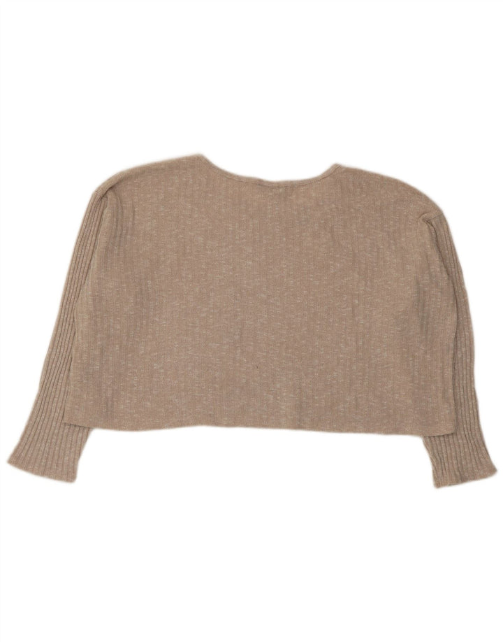Topshop Womens Crop Oversized Top Long Sleeve UK 12 Medium Beige Flecked