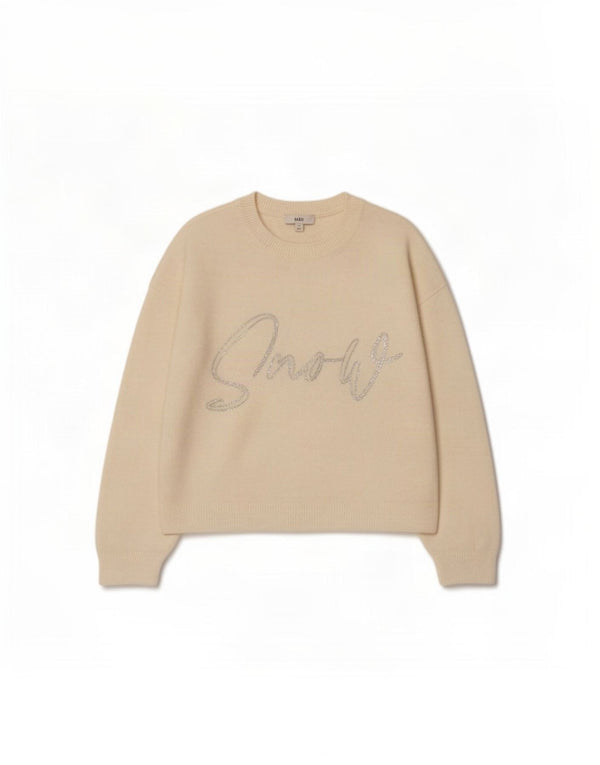Marks & Spencer Womens Graphic Crew Neck Jumper Sweater UK 14 Medium Off Wh