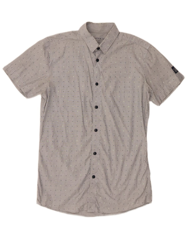 Jack & Jones Mens Short Sleeve Shirt Medium Grey Spotted Cotton