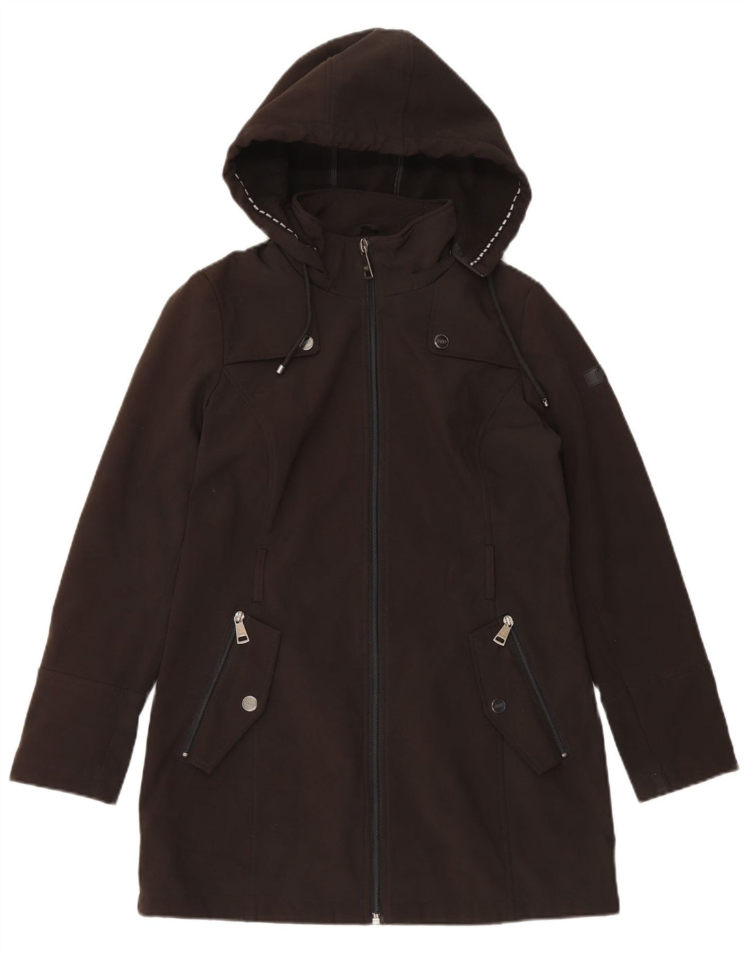 Dkny Womens Hooded Trench Coat UK 10 Small Black Polyester
