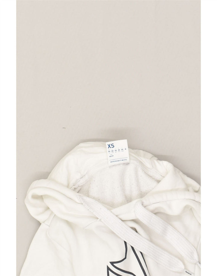 REEBOK Womens Graphic Hoodie Jumper UK 4- 6 XS White Cotton | Vintage Reebok | Thrift | Second-Hand Reebok | Used Clothing | Messina Hembry 