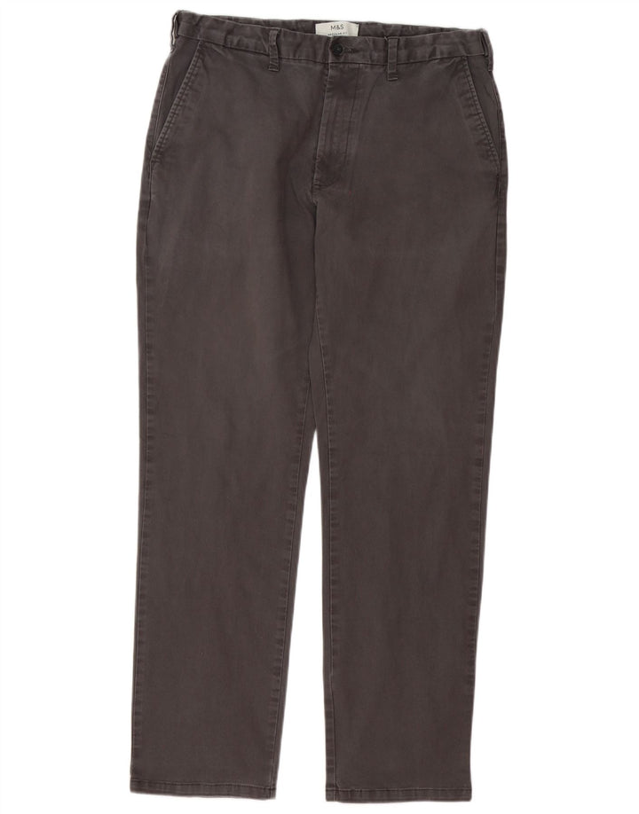 Marks & Spencer Mens Regular Fit Chino Trousers W34 L30 Grey Cotton