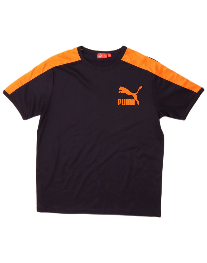 Puma Herre grafisk T-shirt Top Medium Navy Blue Colourblock