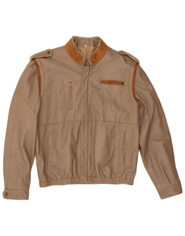 Vintage damska skórzana kurtka wojskowa IT 50 XL w kolorze beżowym