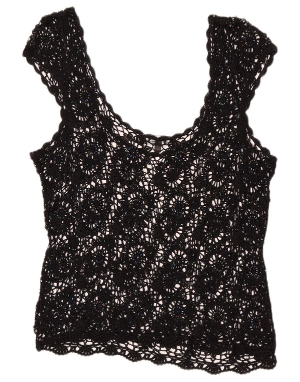 Femme Häkelärmelloses, durchsichtiges Top für Damen, UK 20 2XL, schwarze Viskose