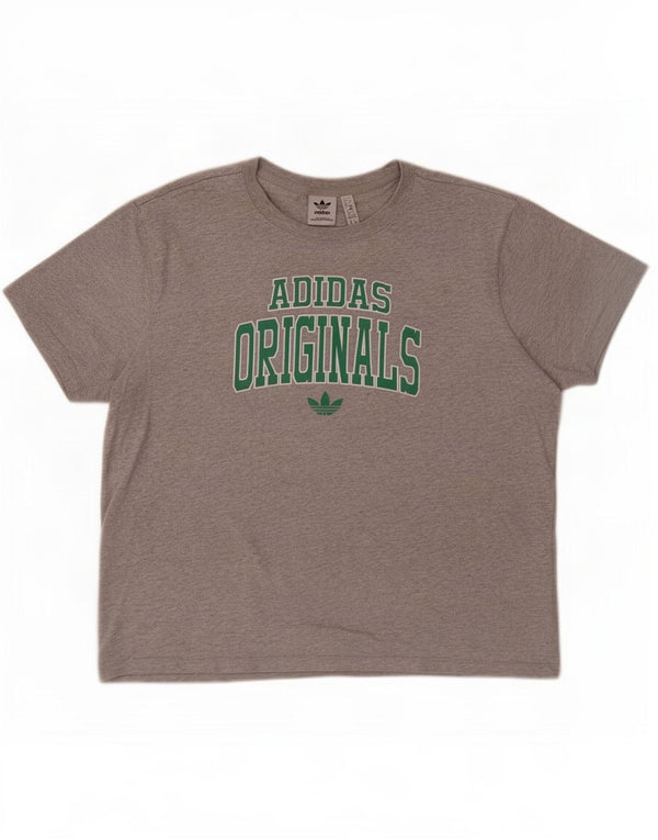 Adidas Damen Übergroßes Grafik-T-Shirt-Oberteil UK 12/14 Mittelgraue Baumwolle