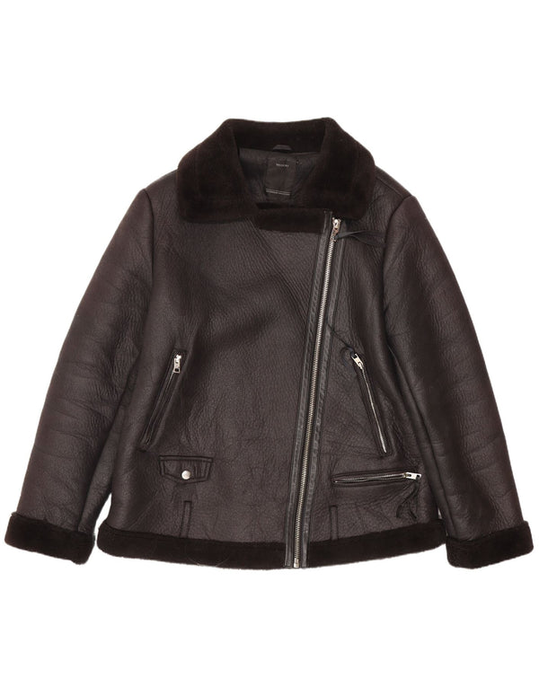 C&A Womens Sherpa Biker-jakke i imiteret læder EU 44 XL Sort polyester