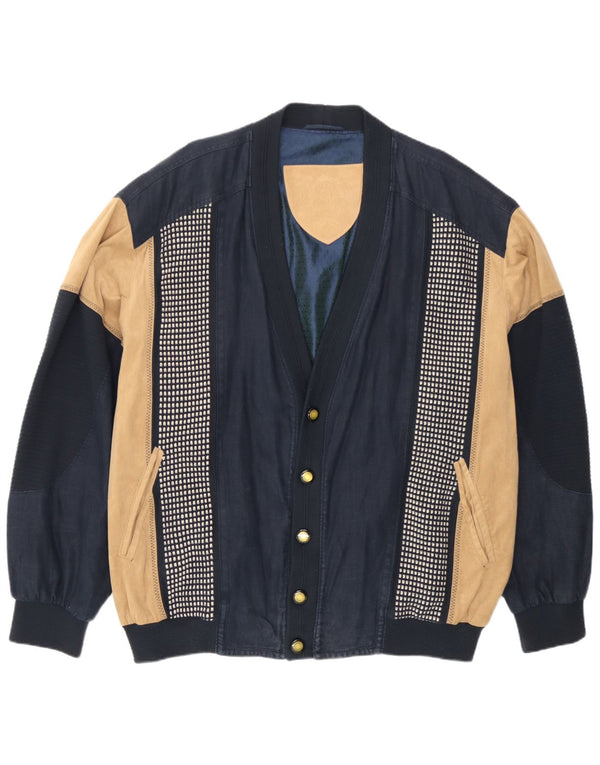 Delba Alcantara Herren Bomberjacke UK 48 4XL Marineblau Colourblock Leinen
