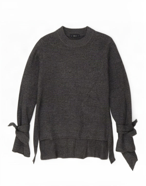 Zara Damen-Pullover, übergroß, U-Boot-Ausschnitt, Gr. 10, Small, Grau, Acryl