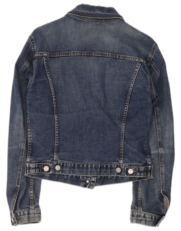 Benetton Damen Crop Jeansjacke UK 12 Mittelblaue Baumwolle