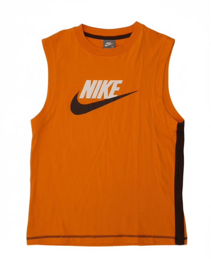 NIKE Boys Graphic Vest Top 12-13 Years Large Orange Colourblock