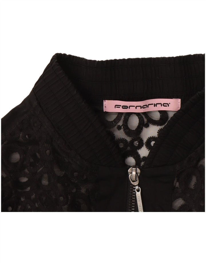 Fornarina Womens Lace Bomber Jacket UK 12 Medium Black Floral
