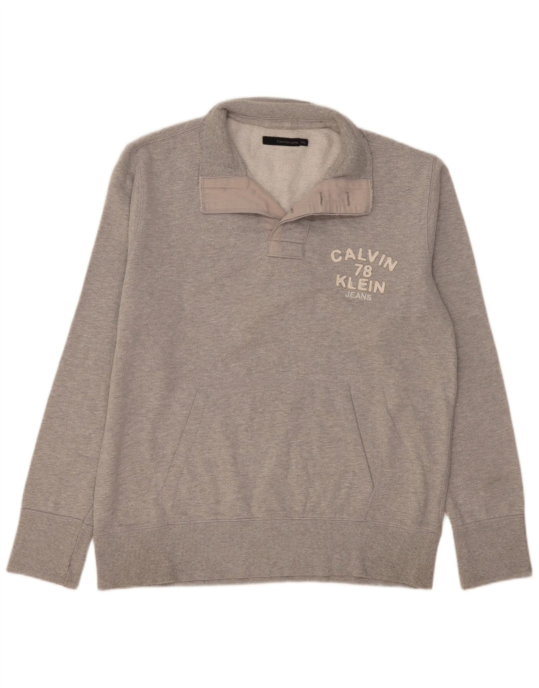 Calvin Klein Jeans Mens Graphic Button Neck Sweatshirt Jumper 2XL Grey