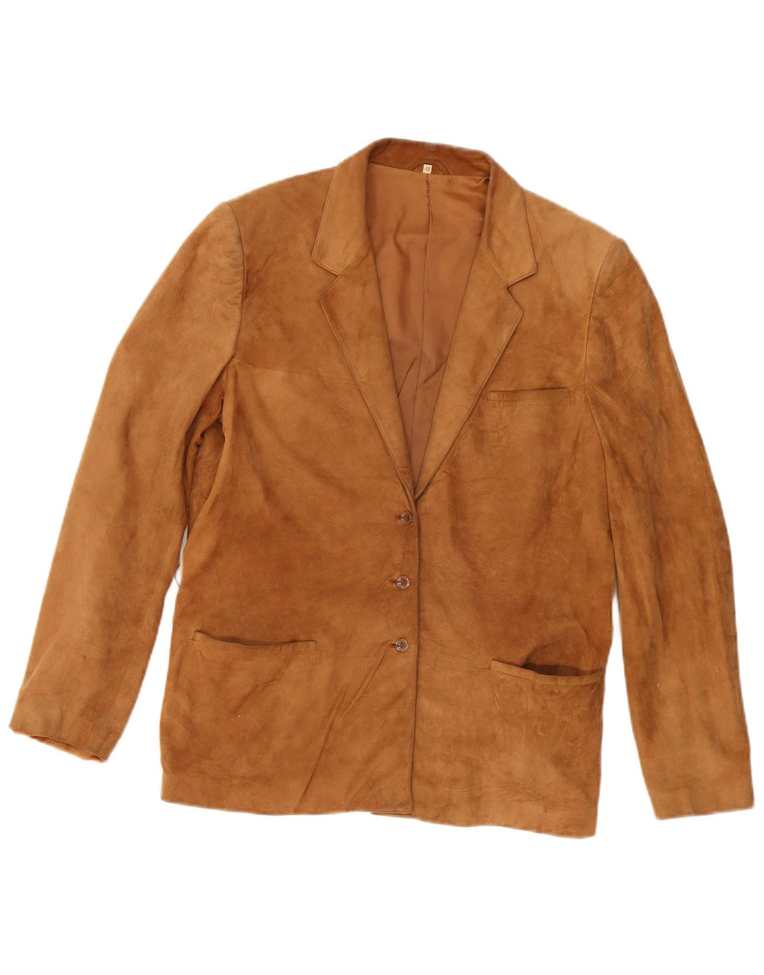 Vintage Womens 3 Button Suede Blazer Jacket IT 48 XL Beige Leather