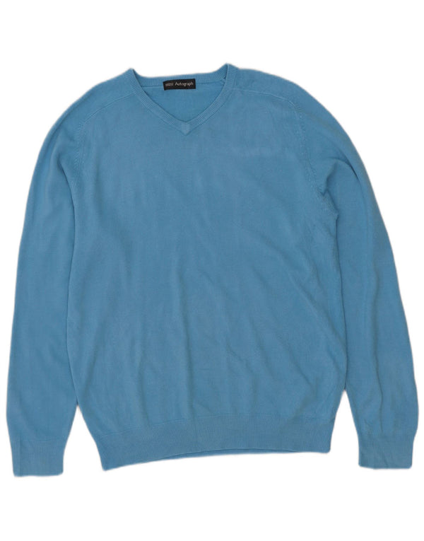 Marks & Spencer Herren Autograph Pullover mit V-Ausschnitt, klein, Acryl, Blau