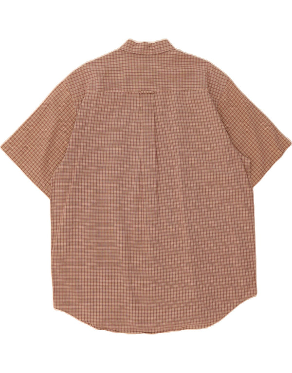 EDDIE BAUER Mens Short Sleeve Shirt Large Brown Check Cotton
