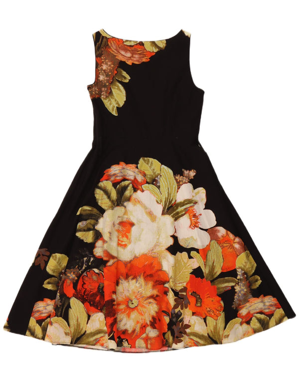 Debenhams Womens Sleeveless A-Line Dress UK 12 Medium Black Floral Cotton