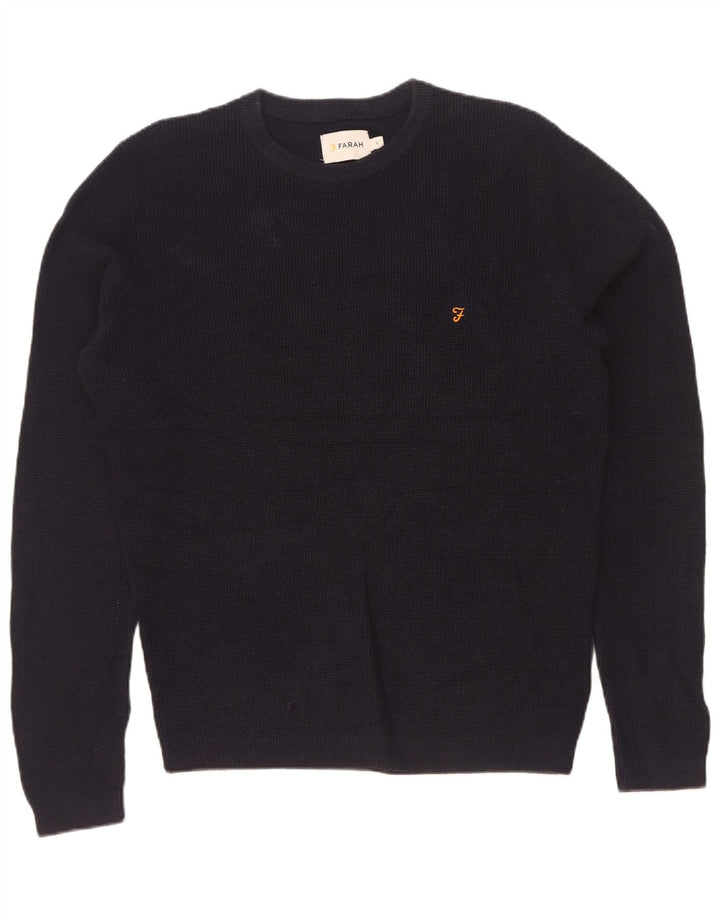 Farah Mens Crew Neck Jumper Sweater Large Black Cotton