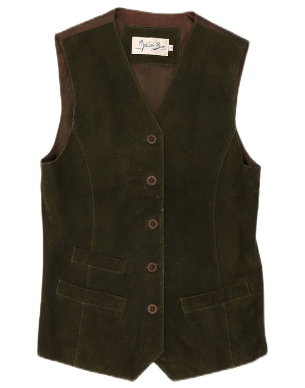 Mouton Blanc Womens Suede Waistcoat UK 10 Small Green Leather