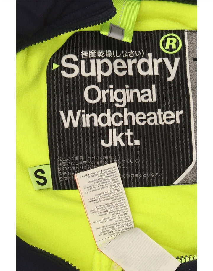 SUPERDRY Womens Graphic Windbreaker Jacket UK 10 Small Navy Blue Vintage Superdry and Second-Hand Superdry from Messina Hembry 