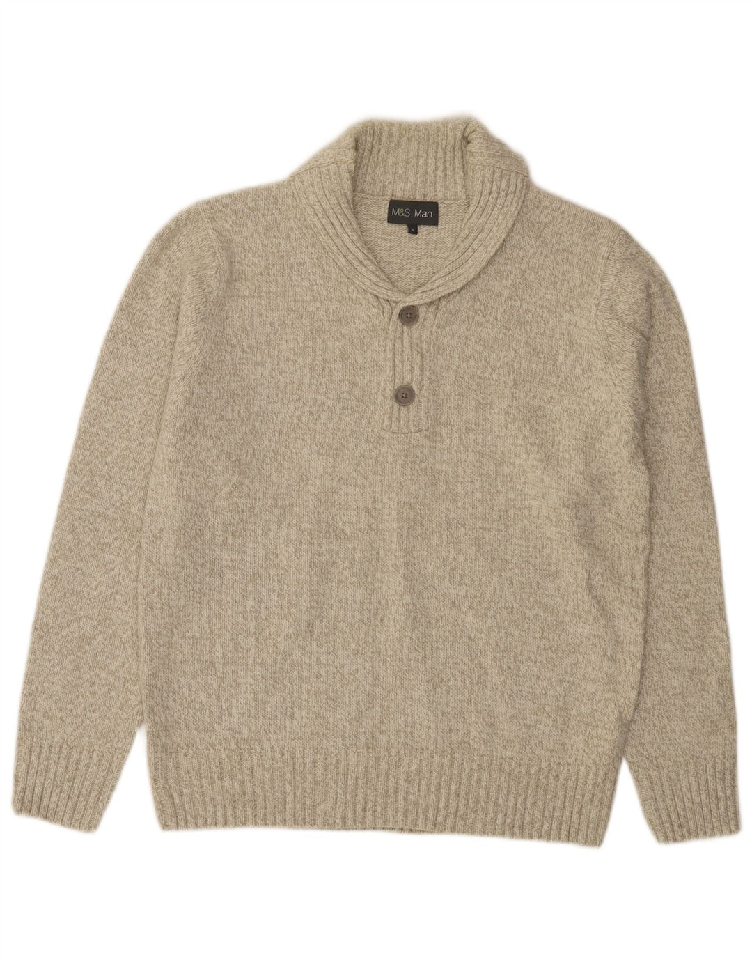Marks & Spencer Mens Shawl Neck Jumper Sweater Medium Green Flecked Acrylic