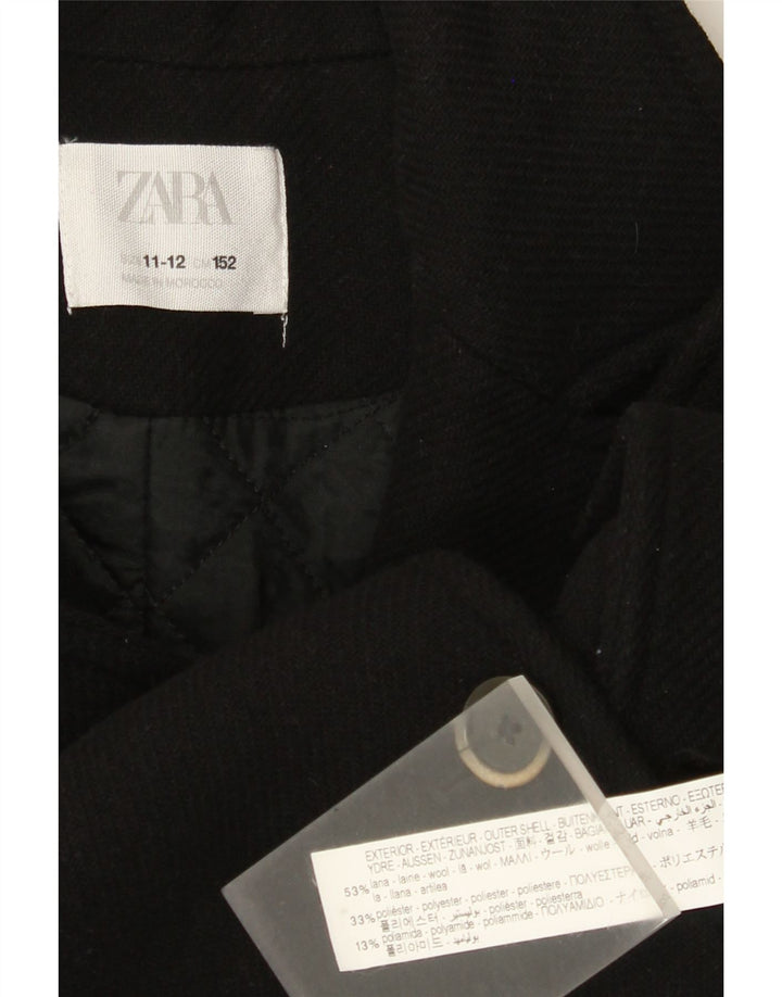Zara Girls Pea Coat 11-12 Years Black Wool