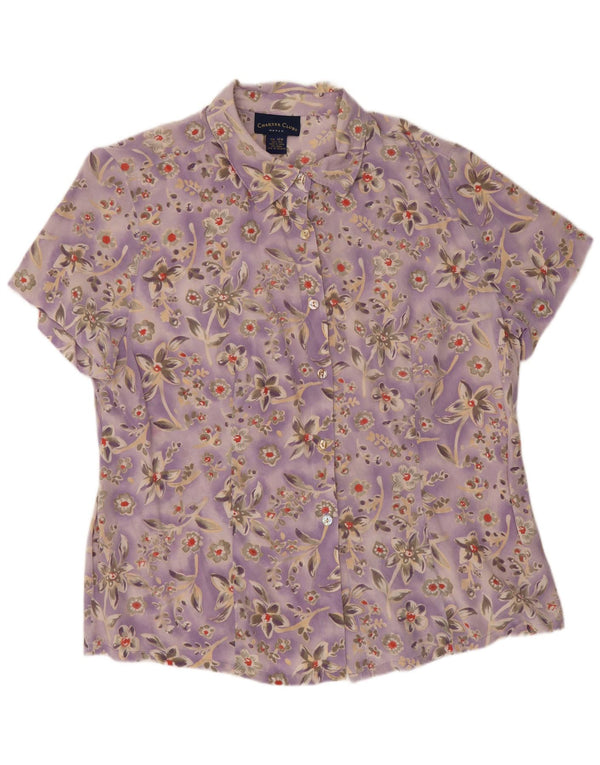 CHARTER CLUB Bluză cămașă cu mânecă scurtă pentru femei US 16 2XL Violet Floral Mătase