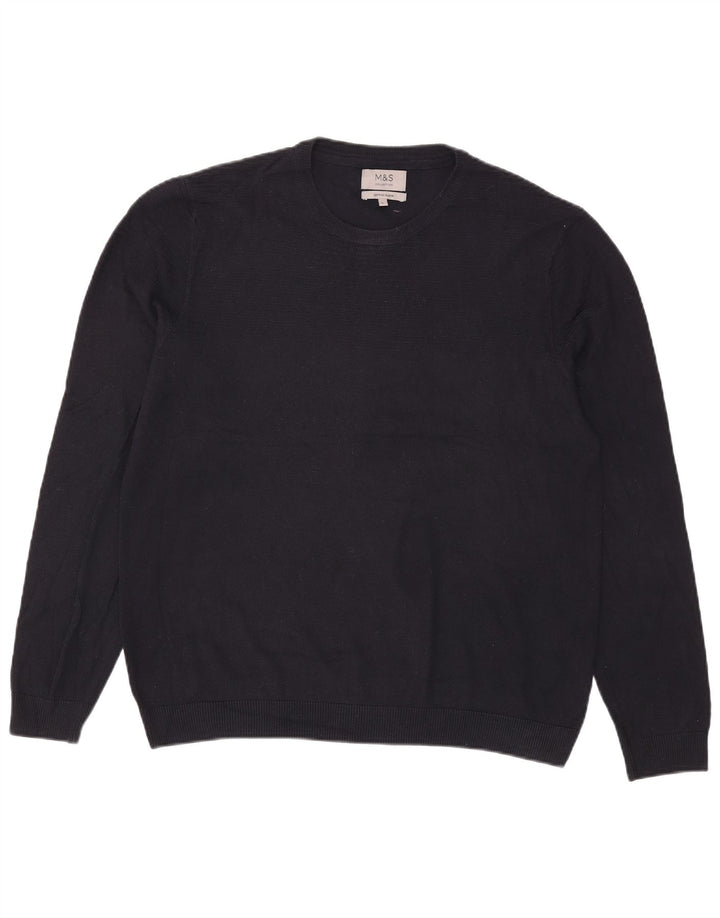 Maglione maglione girocollo da uomo Marks & Spencer grande acrilico blu navy
