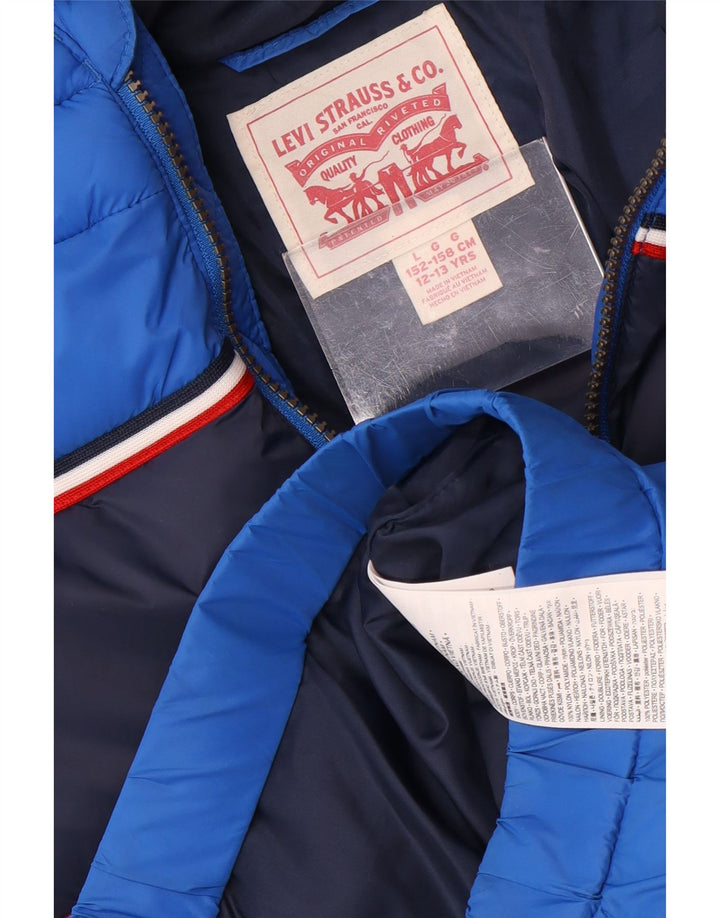 Levi's Boys Graphic Hooded Padded Jacket 12-13 Years Large Blue Colourblock