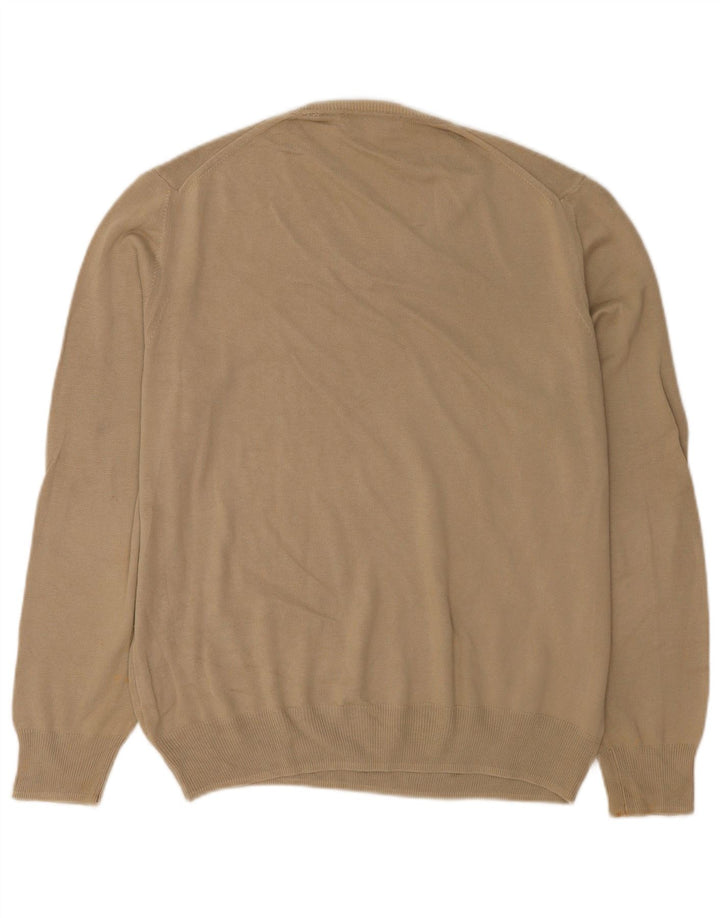 Zara Mens V-Neck Jumper Sweater Large Brown Cotton