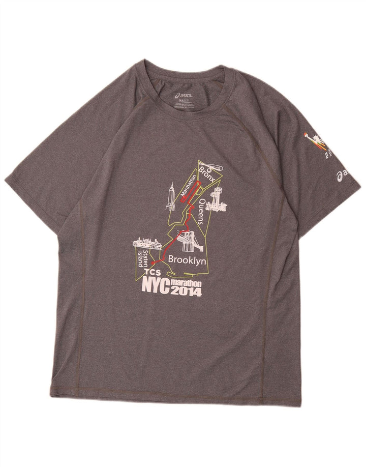 T-shirt grafica da uomo Asics Top in poliestere chiazzato grigio medio