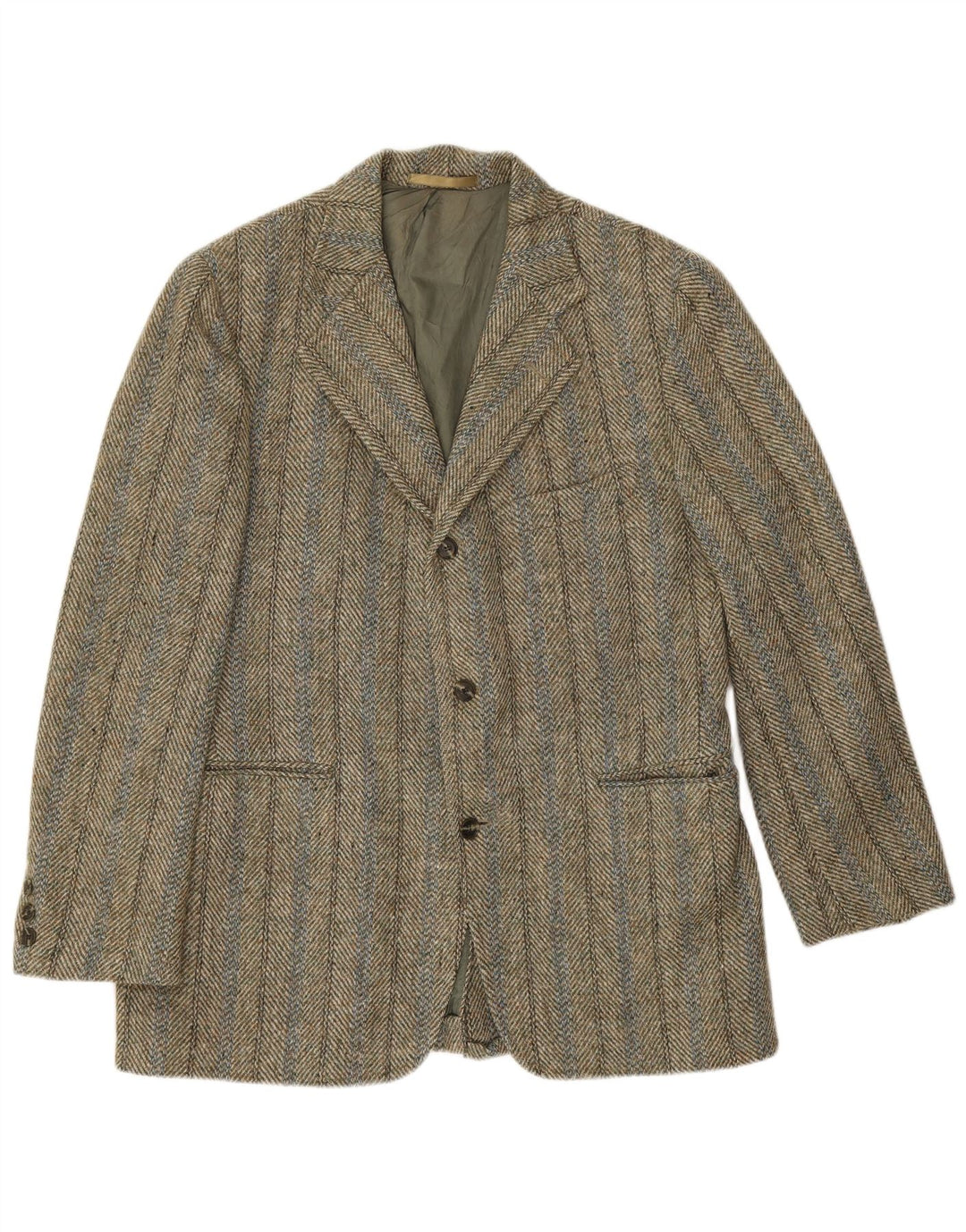 Harris Tweed Herre 3 Button Blazer Jacket UK 38 Medium Khaki Herringbone